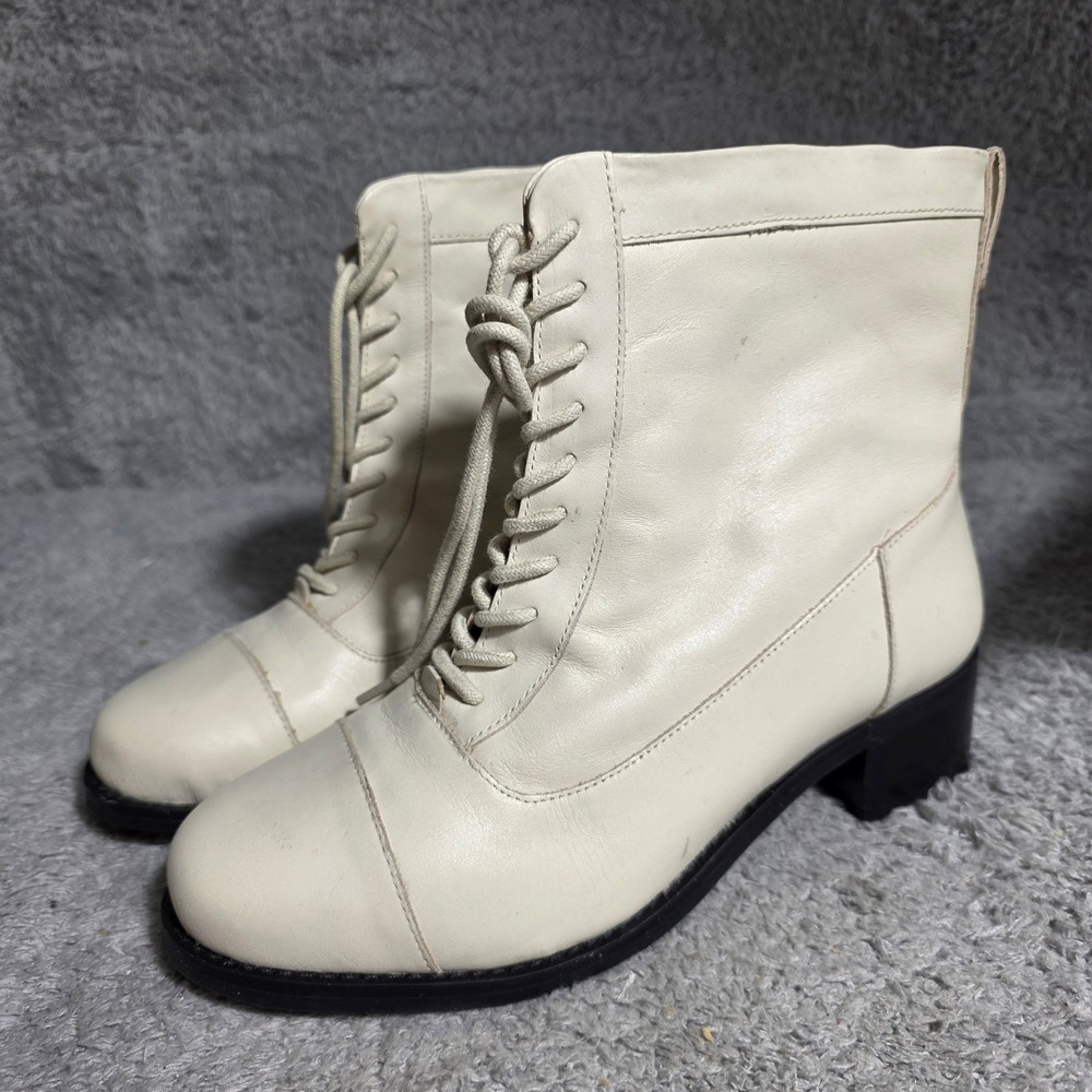 David‎ Tate Explorer Lace Up Zip Cream Leather Ankle Boots 8 WW Extra Wide NEW